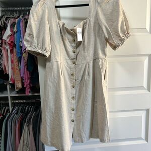 Beige Button-Down Dress